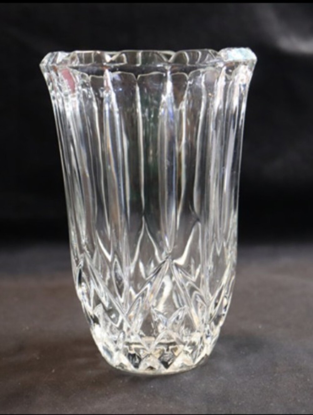 Vintage Crystal Vase with Cross Cut & Scalloped 6 ¼“ Tall & Very Thick